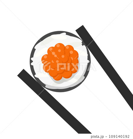Chopsticks holding Ikura or Red Caviar Sushi Roll Vector cartoon for design, icon background. Chopsticks holding Ikura or Red Caviar Sushi Roll Vector cartoon for design, icon background. 109140192