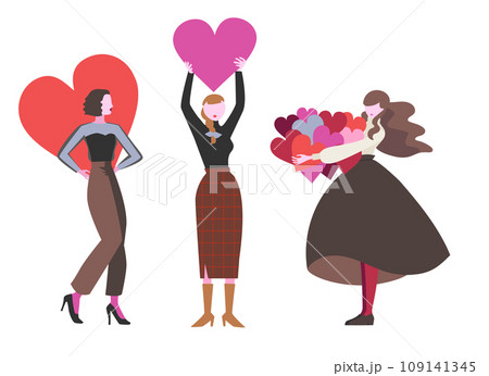 ハートを持つ三姉妹のセットイラスト 109141345