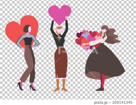ハートを持つ三姉妹のセットイラスト 109141345