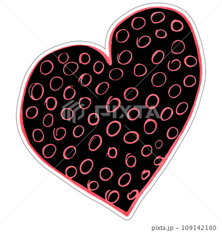 Red and Black Heart Sticker Drawn by Colored Pencil. The Sign of World Heart Day. Symbol of Valentines Day. Heart Shape Isolated on White Background. 109142180