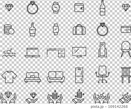 珠寶和品牌物品的線條畫圖示集 109142268