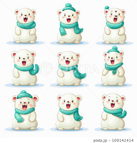 New Year emoticons funny polar bears, emoji. Cartoon style, New Year, Christmas. 109142414