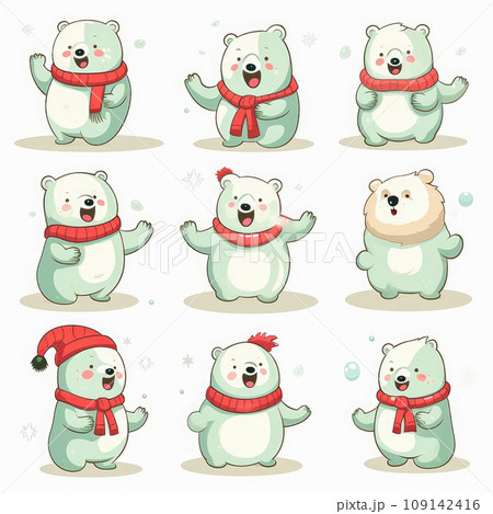 New Year emoticons funny polar bears, emoji. Cartoon style, New Year, Christmas. 109142416