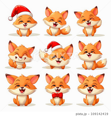 New Year emoticons funny foxes emoji. Cartoon style, New Year, Christmas. 109142419