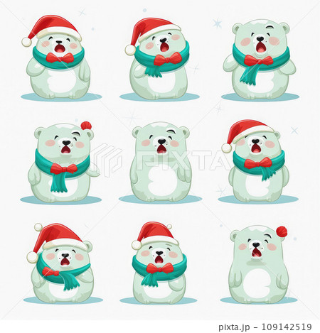 New Year emoticons funny polar bears, emoji. Cartoon style, New Year, Christmas. New Year emoticons funny polar bears, emoji. Cartoon style, New Year, Christmas. 109142519