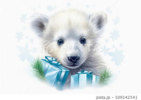 Polar bear with New Year's gifts. New Year's holiday concept. Polar bear with New Year's gifts. New Year's holiday concept. 109142541