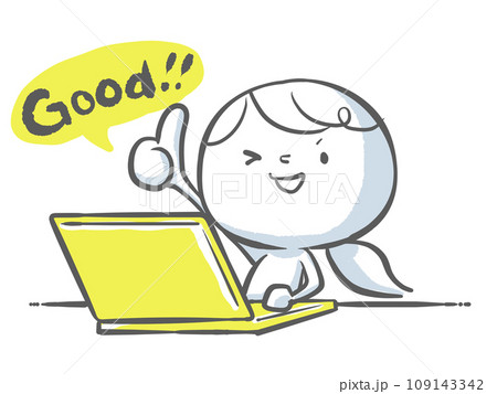 黄色いノートパソコンとgoodという白い人 109143342