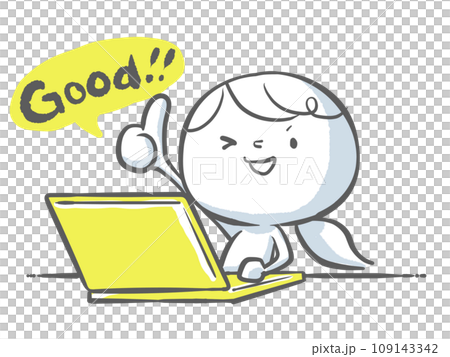 黄色いノートパソコンとgoodという白い人 109143342