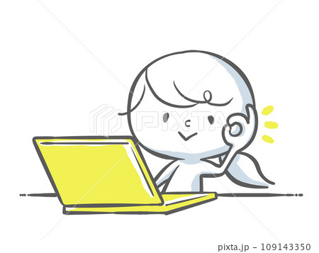 黄色いノートパソコンとOKサインを出す白い人 黄色いノートパソコンとOKサインを出す白い人 109143350