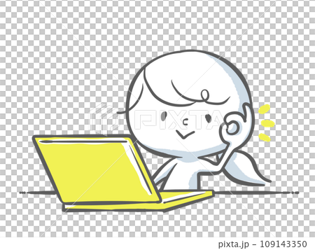 A white person with a yellow laptop and an OK sign 109143350