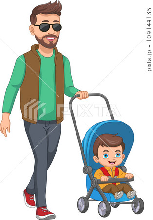 young father with his baby in a stroller young father with his baby in a stroller 109144135