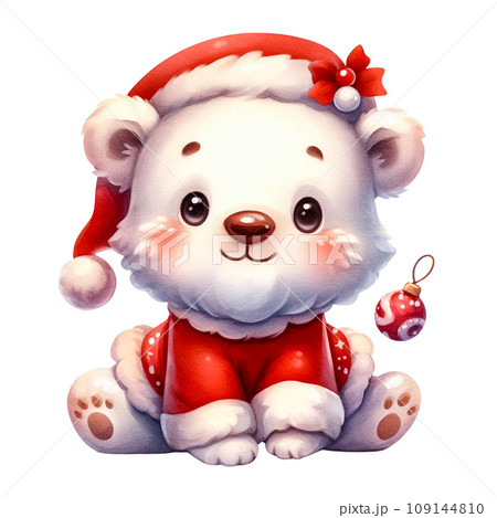Cartoon bear cub in Santa Claus outfit watercolor clip art Cartoon bear cub in Santa Claus outfit watercolor clip art 109144810