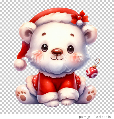 Cartoon bear cub in Santa Claus outfit watercolor clip art Cartoon bear cub in Santa Claus outfit watercolor clip art 109144810