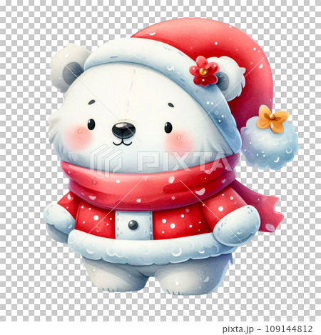 Cartoon bear cub in Santa Claus outfit watercolor clip art Cartoon bear cub in Santa Claus outfit watercolor clip art 109144812