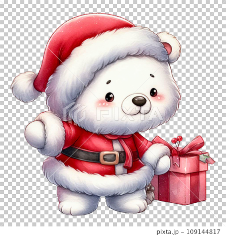 Cartoon bear cub in Santa Claus outfit watercolor clip art Cartoon bear cub in Santa Claus outfit watercolor clip art 109144817