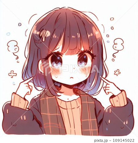 寒い日に恥ずかしいことがあってホットになっている可愛い女の子 109145022