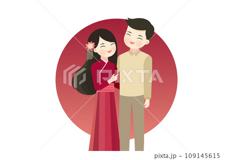 romantic Couple in Chinese costumes in love .Valentine's day wedding vector illustration. romantic Couple in Chinese costumes in love .Valentine's day wedding vector illustration. 109145615