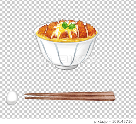 豬排丼、筷子和筷架水彩畫 109145710