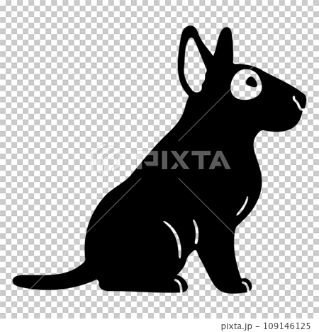 横を向いてお座りするシンプルで可愛いブルテリアのシルエット 顔付き 横を向いてお座りするシンプルで可愛いブルテリアのシルエット 顔付き 109146125