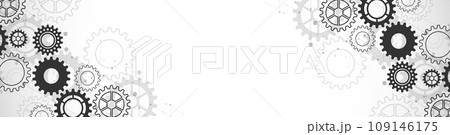 Banner design template or website header. Cogs and gear wheel mechanisms. Concepts and ideas for digital technology and engineering design . Abstract technical background of mechanical engineering. 109146175
