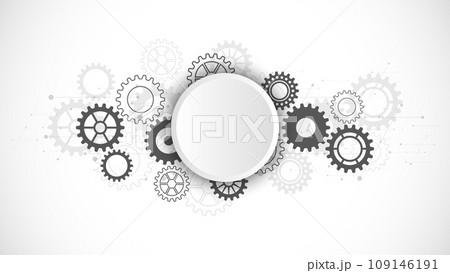 Cogs and gear wheel mechanisms. Concepts and ideas for hi-tech digital technology and engineering design. Abstract technical background of mechanical engineering. 109146191