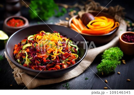 Vegetable noodle concept - selection of vegetable spaghetti, low carb diet alternative Vegetable noodle concept - selection of vegetable spaghetti, low carb diet alternative 109146345
