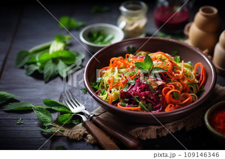 Vegetable noodle concept - selection of vegetable spaghetti, low carb diet alternative 109146346
