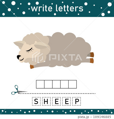 Guess the word. Little sheep. Logic puzzle game for kids to learn English words. 109146885