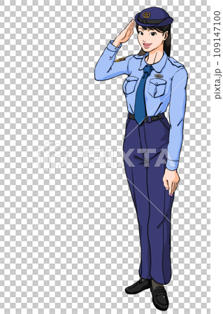 Young female police officer saluting_summer pants Young female police officer saluting_summer pants 109147100