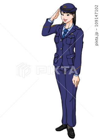 敬礼する若い女性警察官_ズボンのイラスト素材 [109147102] - PIXTA