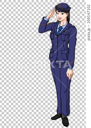 敬礼する若い女性警察官_ズボンのイラスト素材 [109147102] - PIXTA