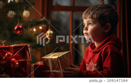 クリスマス プレゼントを持つ男の子 / AI生成画像 クリスマス プレゼントを持つ男の子 / AI生成画像 109147164