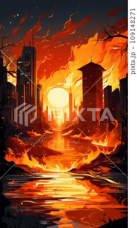 Apartment building fire in the city 109148271