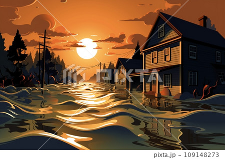 Flooded city streets after severe flooding 109148273