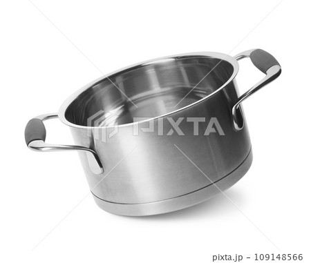 Empty modern steel pot isolated on white Empty modern steel pot isolated on white 109148566