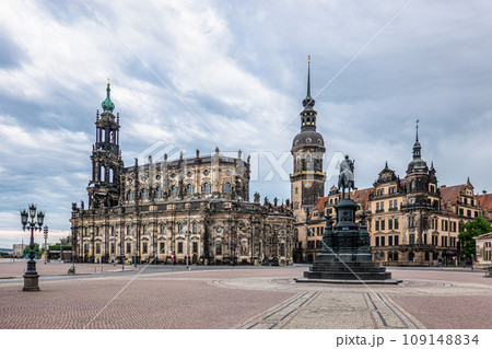 The Dresden Cathedral Hofkirche and the Dresden Castle Residenzschloss in Dresden, Saxony, Germany. 109148834