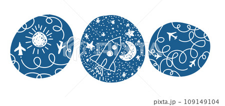 Hand drawn graphic element rocket in space. hand drawing. Not AI, Vector illustration 109149104