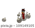 Christmas wooden snowmen with festive ornaments isolated on white background. Merry Christmas and Happy New Year Holidays greeting card, banner, mockup. Traditional winter holiday background. 109149105