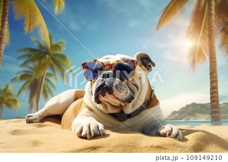 Cute English bulldog lying in a comfortable spot Cute English bulldog lying in a comfortable spot 109149210
