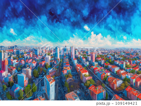 青空の俯瞰した街のイラスト 109149421