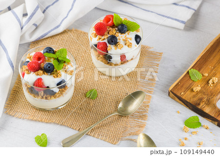 Granona with red fruits homemade yogurt Granona with red fruits homemade yogurt 109149440