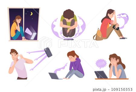 Cyberbullying. Victim of online violence social hate people exact vector cyberbullying concept illustrations 109150353