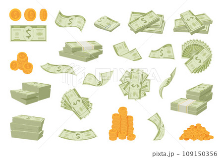 Paper money. Stack of different banknotes exact falling money cash exact vector illustrations in cartoon style Paper money. Stack of different banknotes exact falling money cash exact vector illustrations in cartoon style 109150356