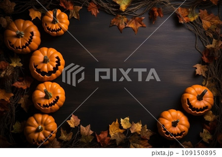 Halloween background with pumpkins as frame. Generative AI Halloween background with pumpkins as frame. Generative AI 109150895
