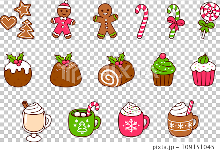 Cartoon Christmas desserts doodle icon set 109151045