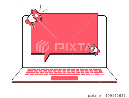 Speech messages on a laptop with a loudspeaker Speech messages on a laptop with a loudspeaker 109151651