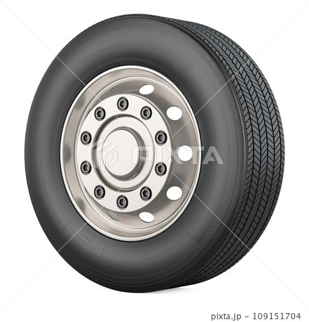 Bus or truck wheel with front rim, 3D rendering Bus or truck wheel with front rim, 3D rendering 109151704