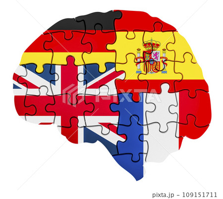 Brain from puzzles with different flags, 3D rendering Brain from puzzles with different flags, 3D rendering 109151711