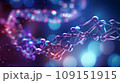 Macro shot of DNA molecule. Scientific image of cell structure. Colorful detailed view of living matter. Ordered atomic composition of molecule. Biology, physics or chemistry abstract background. 109151915
