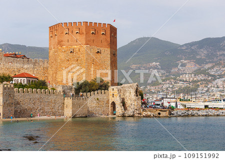 Old Red Tower in Alanya, Turkey. View from the sea. 109151992